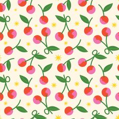 a pattern with cherries on a white background