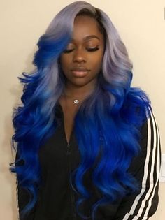 Blue & Gray Yes Yes Yes Blue And Purple Hair, Hair Color For Dark Skin, Dark Purple Hair, Ombre Hair Color, Lace Hair, Cool Hair Color, Black Girls Hairstyles, Lace Frontal Wig, Ombre Hair