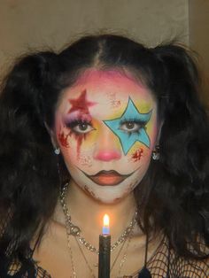 clown halloween makeup Messy Clown Makeup, Star Clown, Star Clown Makeup, Cute Clown Makeup Aesthetic, Colorful Clown Makeup, Face Painting Designs Creative, Clown Core Makeup, Clown Face Paint, Cute Clown Makeup