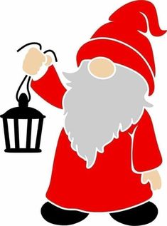 a santa clause holding a lantern and pointing to it's right side with one hand