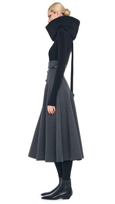 GRACE SKIRT – Dark Heather Grey – Norma Kamali A-line Skirt, Victorian Walking Skirt, Edwardian Walking Skirt, Felt Skirt, Riding Skirt, Walking Skirt, Midi Gowns, Skirt Wool, Midi Flare Skirt