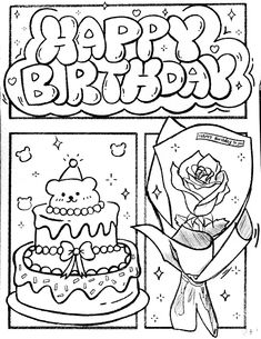 Drawings For Mom Birthday, Fnaf Food, Hippie Coloring Pages, Colouring Sheets For Kids, School Drawings, Happy Birthday Drawings, Happy Birthday Coloring Pages, Birthday Coloring Pages