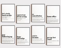 six black and white brochures with the words'just take this offline '