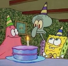 spongebob and patrick birthday cake with candles