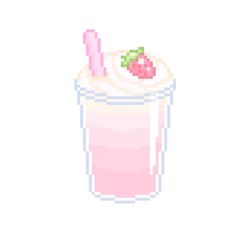 a pink milkshake with a strawberry on top and a straw in the cup