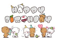 happy birthday images with teddy bears and other cartoon characters in the same line up on a white background