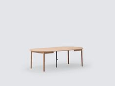 an oval table with two legs and a wooden top, on a white background the table is