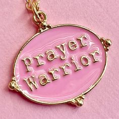 Pink Enamel Gold Plated "Prayer Warrior" Necklace Pendant  Measures 1 inch x 1 inch on 18 inch Gold Plated Chain  Lobster Clasp Closure  Comes in Gift Box and Organza Gift Bag Great Christian Or Catholic Gift Easter, Christmas or Birthdays! Ships within 3 days. Will ship first class mail.  See our shop Hello Emiko for more beautiful handmade jewelry and gifts. Warrior Necklace, North Las Vegas, Catholic Jewelry, Prayer Warrior, Pink Enamel, Catholic Gifts, Organza Gift Bags, Gold Enamel, Gold Plated Chains