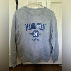 Never Worn! Super Cozy And Oversized Crewneck With Printed On Manhattan Design. Will Wash Before Shipping! Please Feel Free To Reach Out With Any Questions And Or Measurements!! New York Sweater, Oversized Crewneck, Navy Gray, Shein Tops, Barley, Manhattan, Sweatshirts Women, Womens Tops