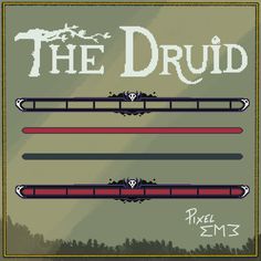 the druid title screen, with an image of two swords and trees in the background