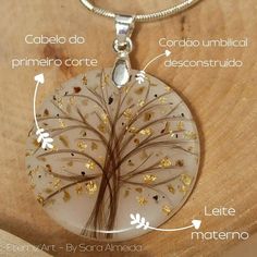 the parts of a tree necklace on a wooden surface with text describing it's components