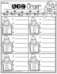 an abc order worksheet for christmas with pictures and words on the front page