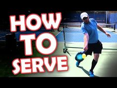 a man holding a tennis racquet on top of a tennis court with the words how to serve