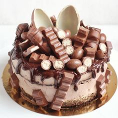 a cake with chocolate and marshmallows on top