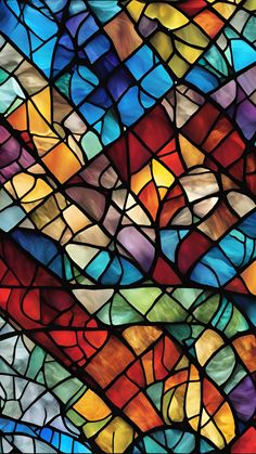 a colorful stained glass window with many different colors