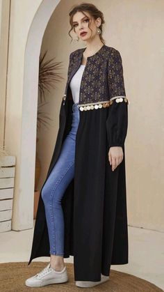 Hooded Dresses For Women, Shrugs For Dresses Western, New Trendy Kurti Designs, Shrug Outfit, Trendy Abaya, Front Open Abaya, Abaya Outfits, Printed Kurti Designs, Abaya Collection