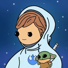 a drawing of a person holding a baby yoda