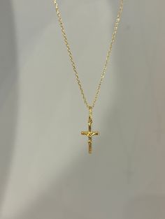 Our cross necklace is a classic, simple and elegant - perfect for everyday wear! Information: ✨ Sterling Silver (925 stamped) | 14K Gold Plated ✨ Adjustable length: 16" - 18" ✨ Hypoallergenic ✨ Tarnish resistant ✨ Water friendly Our cross necklace is highly polished, featuring an splendid level of craftsmanship and attention to detail. On the charm, you can see the image of Jesus on the cross. The charm is dainty and comfortable to wear. Plus, the necklace is adjustable. You have the ability to Cute Cross Necklace Gold, Classic Everyday Cross Pendant Necklace, Everyday Classic Cross Pendant Necklace, Dainty Cross Necklace For Baptism, Classic Everyday Cross Necklace, Minimalist Cross Pendant Necklaces For Baptism, Minimalist Cross Pendant Necklace For Baptism, Minimalist Cross Pendant Necklace For First Communion, Elegant Cross Necklace For Confirmation