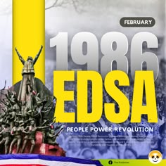 an image of the statue of liberty in front of a flag and text that reads, 1989 edsa people power revolution