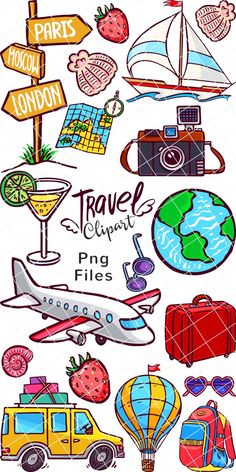 travel clipart with different types of luggage and other things to see on this page