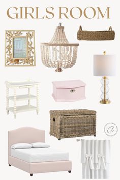 there are many different items in this room and it's all pink, white, and gold