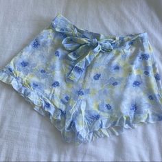 Super Cute. Never Worn. Great Condition Trendy Blue Shorts For Summer, Trendy Spring Shorts For Brunch, Summer Floral Print Blue Shorts, Forever 21 Spring Vacation Shorts, Trendy Blue Summer Pajama Shorts, Blue Floral Print Shorts For Spring, Spring High-waisted Shorts For Brunch, Trendy Shorts For Summer Brunch, Light Blue Floral Print Summer Bottoms