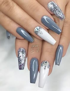 Fantastic Nails, Gray Nails, Uñas Acrilicas, Acrylic Nail Art, Silver Nails, Makeup Tutorials, Nail Arts