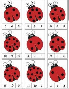 the ladybug counting game is shown in red and black, with numbers on each side