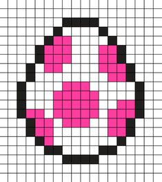 a cross stitch pattern with pink and black squares in the shape of a heart on a white background