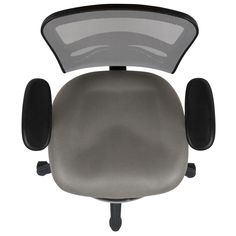 an office chair with mesh back and black seat padding, viewed from the top