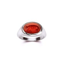 Red Oval Intaglio Ring, Classic Red Intaglio Jewelry, Symbolic Intaglio Engraved Ring For Anniversary, Red Intaglio Rings For Anniversary, Elegant Red Intaglio Signet Ring, Classic Red Intaglio Ring, Red Symbolic Engraved Jewelry, Red Carnelian Signet Ring With Polished Finish, Red Oval Engraved Ring With Polished Finish