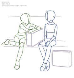 a drawing of a person sitting next to a suitcase