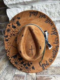 Texas psalm 46:5 burned hat. One size fits all Hat Burning Ideas, Hat Branding, Burning Hats, Leather Burning, Boho Hats