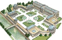 an architectural drawing of a palace and gardens