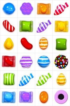 an array of candy candies on a white background