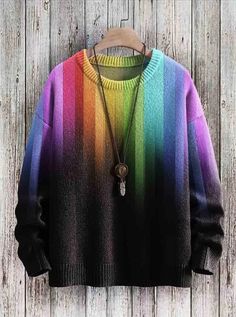 "Add a burst of color to your winter wardrobe with our Men's Colorful Ombre Stripe Crew Neck Pullover Sweatshirts. Stay warm, stay vibrant – because winter fashion should be as bold as you are! ❄️🌈 #WinterStyle #MensFashion #BoldAndWarm" #valentinesgift #valentines #valentinesday #valentine #love #valentinesdaygift #giftideas #gift #valentineday #gifts #boyfriend Gradient Art, Men's Casual Style, Long Sleeve Knit Sweaters, Winter Sweatshirt, Winter Outfits For Work, Sweaters Online, Knit Pullover, Knitted Pullover Sweaters, Print Pullover