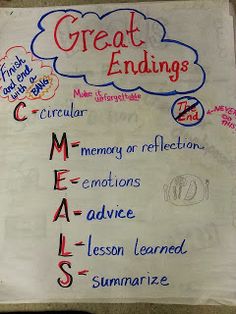 a white board with writing on it that says great endings and some other words