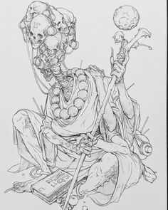 a drawing of a skeleton sitting on the ground