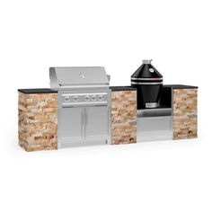 an outdoor bbq with grill and counter top