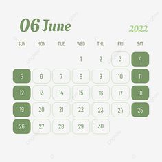 a green and white calendar for the month of june on a white background with space for text