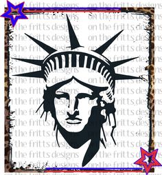 the statue of liberty with stars on it's head, in black and white