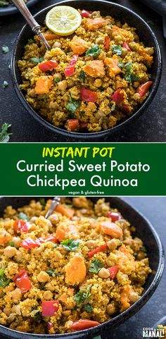 this is an image of curried sweet potato chickpea quinoa recipe