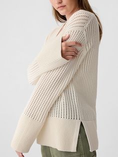 Soft crochet knit. Dropped shoulder, long sleeves with ribbed, banded cuffs. Ribbed V-neck. Ribbed, banded hem. #446437 Soft Crochet, V Neck Sweater, New Woman, Vneck Sweater, Toddler Boys, Drop Shoulder, Sweaters & Cardigans, Cardigans, Gap