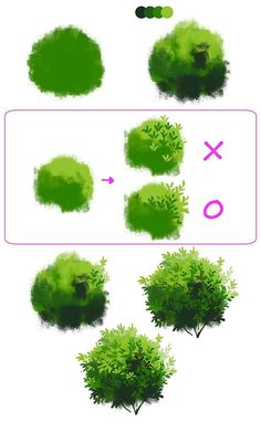 some green trees are shown with different shapes