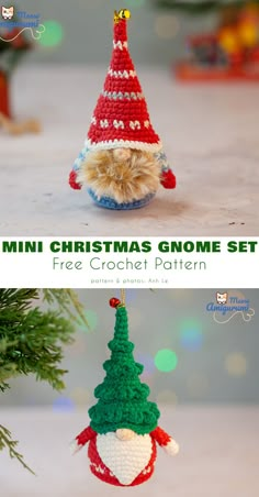 crochet christmas gnome ornament set with free pattern and instructions to make it