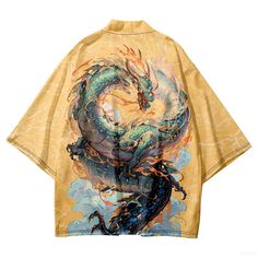 Check out this amazing 🈹 Sun Fire Dragon Haori 🈹 Shop & Grab 15% off with code 🎁 JPIN 🎁 Flaming Dragon, Emerald Dragon, Yellow Kimono, Washing Labels, White Lightning, Dragon Lover, Dragon Print, Fire Dragon, A Dream Come True