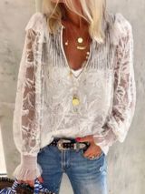 Sweet V Neck T-Shirts & Blouses – Fairyloop Buy Blouse, Boho Mode, Fest Outfits, Mode Hippie, Lace Blouse Long Sleeve, Women Blouses Fashion, Estilo Hippie, Mode Boho, Mode Casual