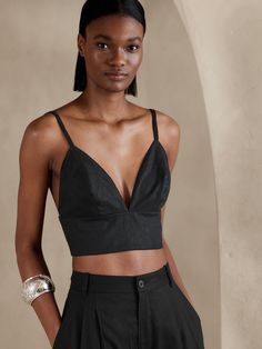 Linen Bralette, Linen Crop Top, Black Peplum, Black Bralette, Banana Republic Sweater, Banana Republic Women, Black Linen, Linen Top, Linen Women