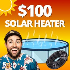 a man with a hat is in front of an advertisement for a solar heater