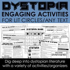 an image of engaging activities for reading and writing with the text dystopia engaging activities